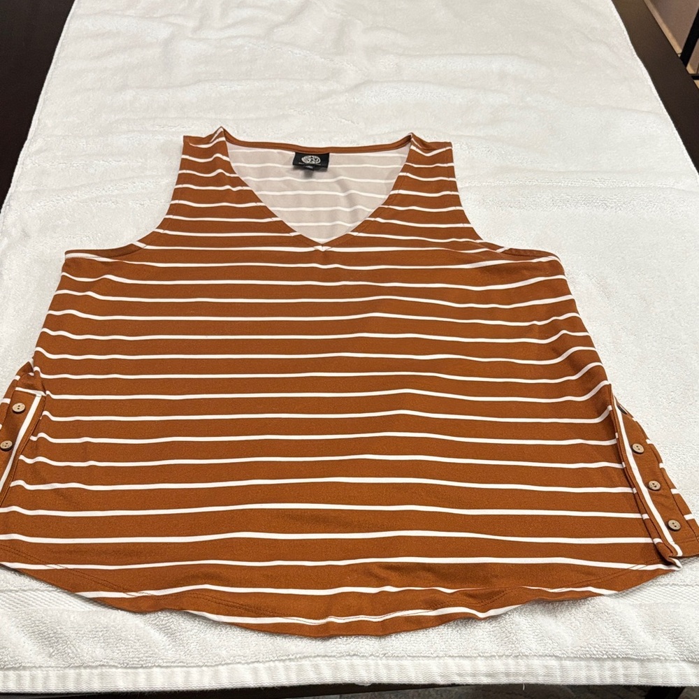 Bobeau Brown and White Striped Tank Top